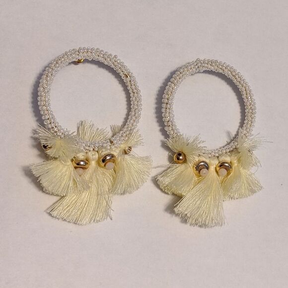 None Jewelry - Beaded tassel hoop earings
